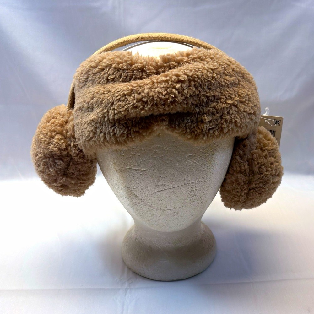 Jenni Womens Faux Fur Earmuffs Headband Beige Solid Ear Warmer One Size Winter